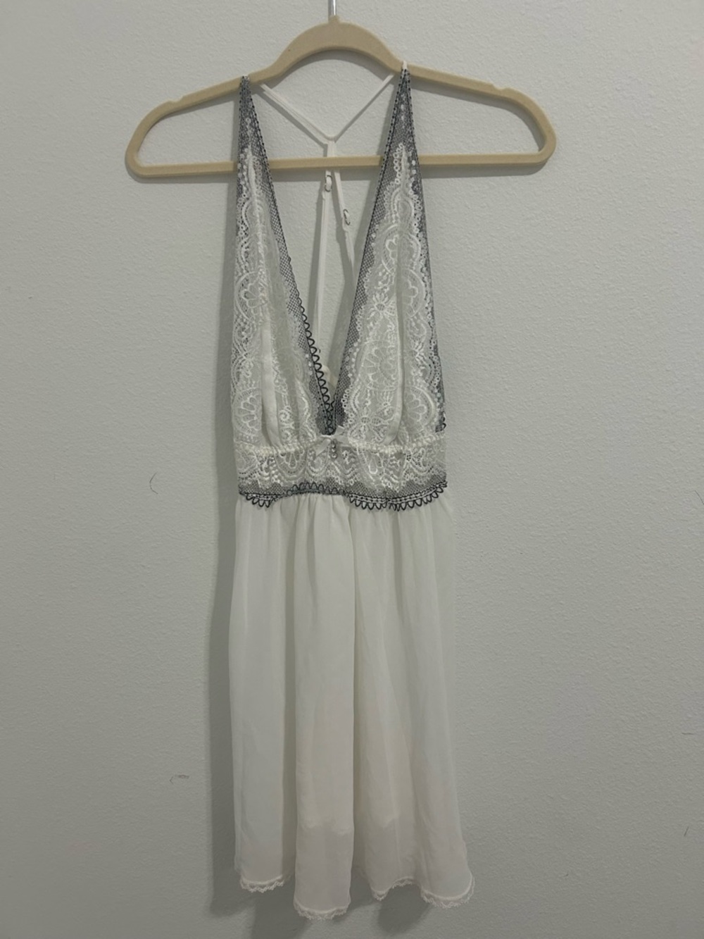 White Lace Trim V-Neck Women's Dress
